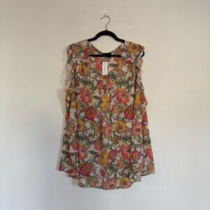 Lane Bryant Floral Mesh V Neck Ruffle Blouse NWT